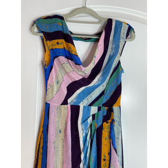 Y2K Plenty by Tracy Reese Silk Dress Size 0 Striped Drape Neck Sash Country Club - Picture 2 of 7